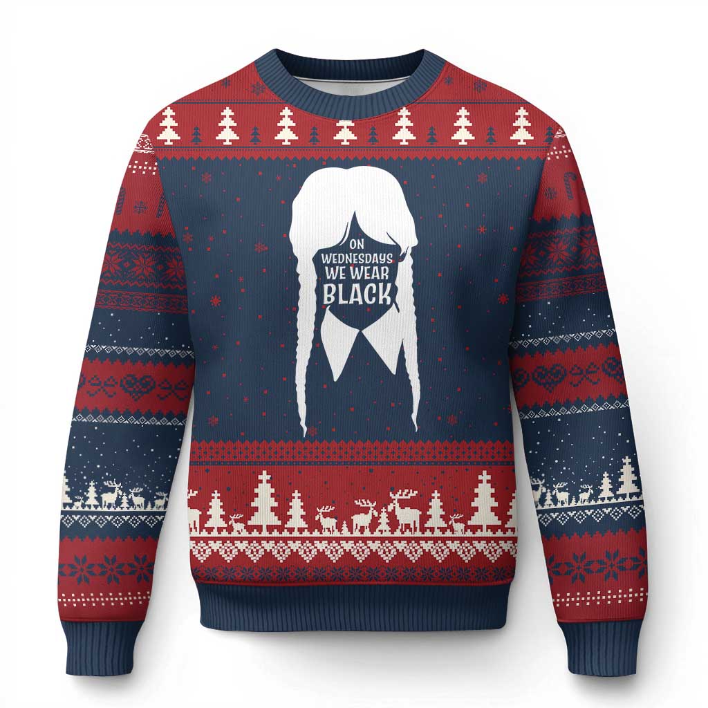 On Wednesdays We Wear Black Ugly Christmas Sweater Goth Halloween - Wonder Print Shop