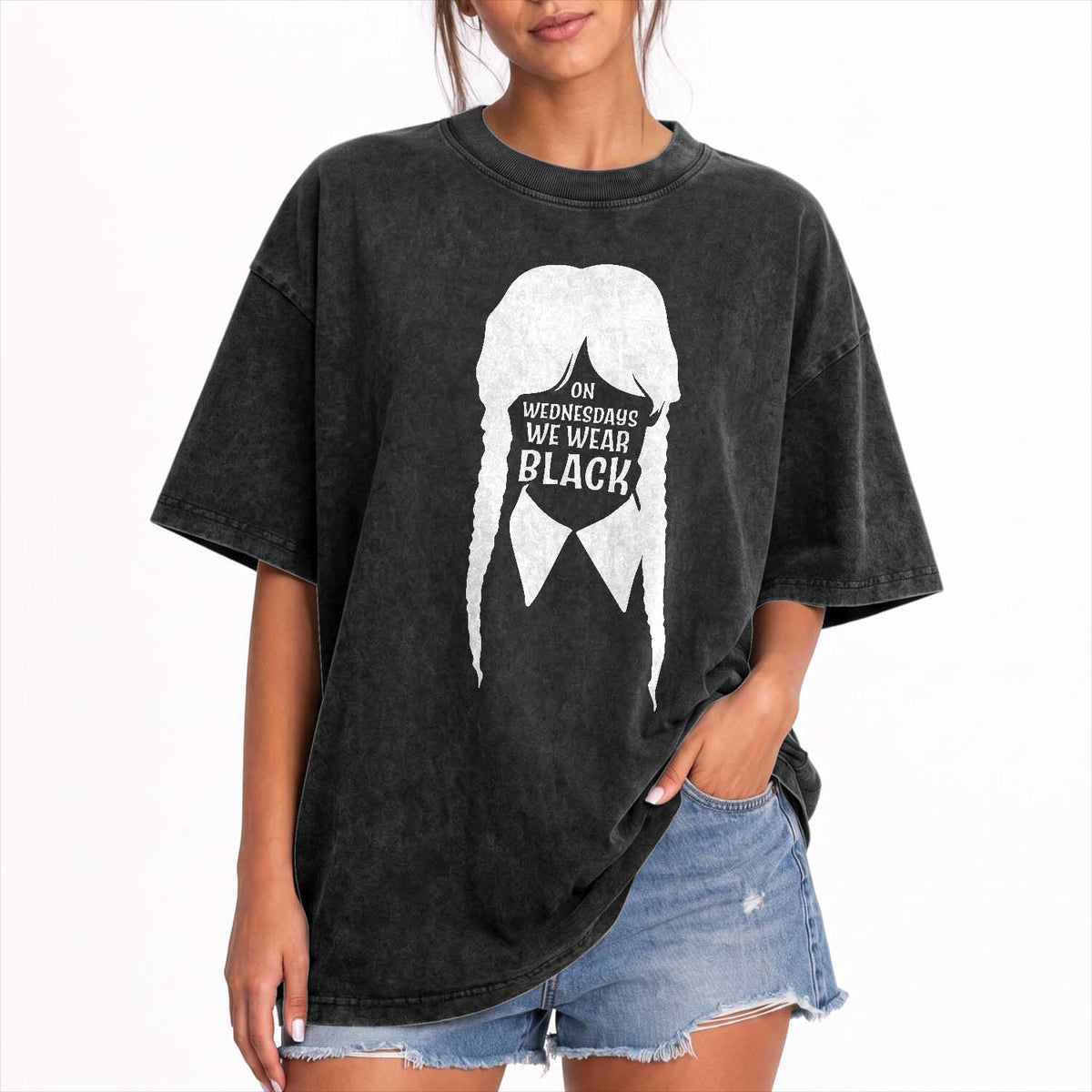 On Wednesdays We Wear Black Washed Cotton T-Shirt Goth Halloween