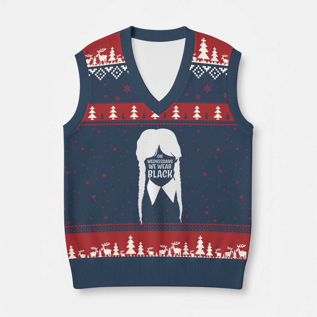 On Wednesdays We Wear Black V-Neck Knit Sweater Vest Goth Halloween - Wonder Print Shop