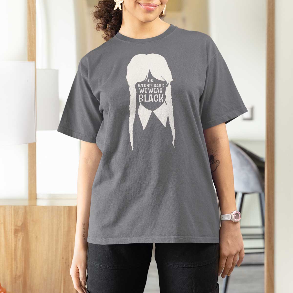 On Wednesdays We Wear Black T Shirt For Women Goth Halloween - Wonder Print Shop