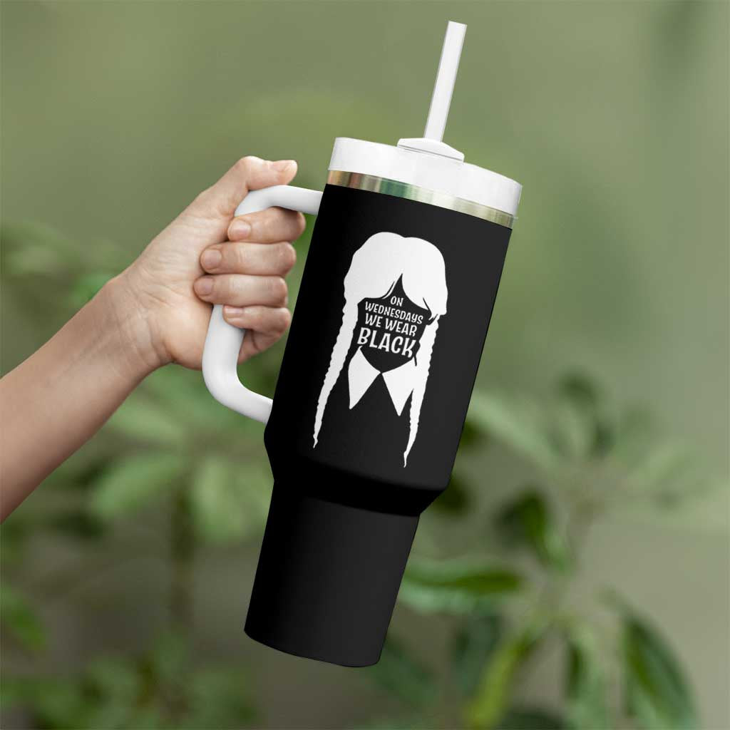 On Wednesdays We Wear Black Tumbler With Handle Goth Halloween - Wonder Print Shop