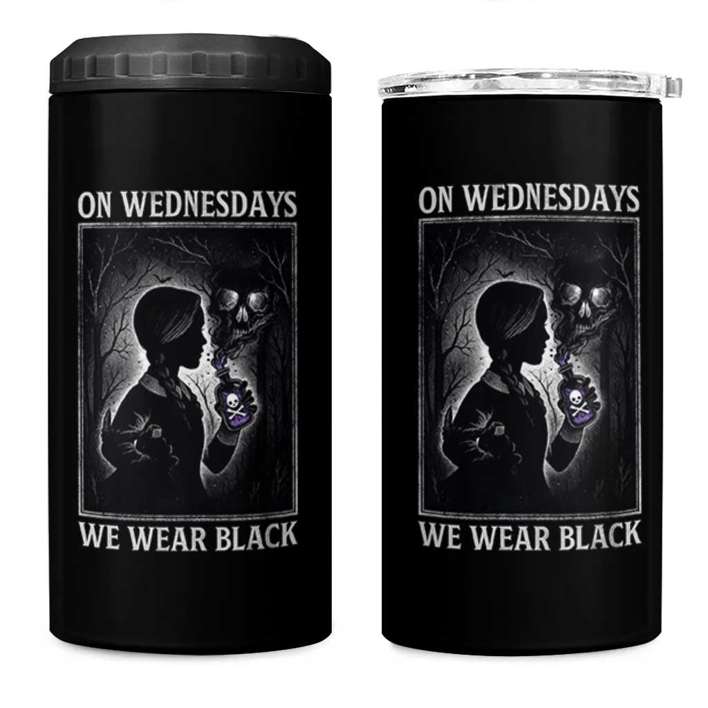 On Wednesdays We Wear Black 4 in 1 Can Cooler Tumbler Tarot Card Goth Halloween - Wonder Print Shop