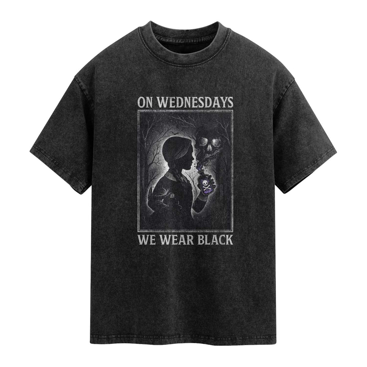 On Wednesdays We Wear Black Washed Cotton T-Shirt Tarot Card Goth Halloween