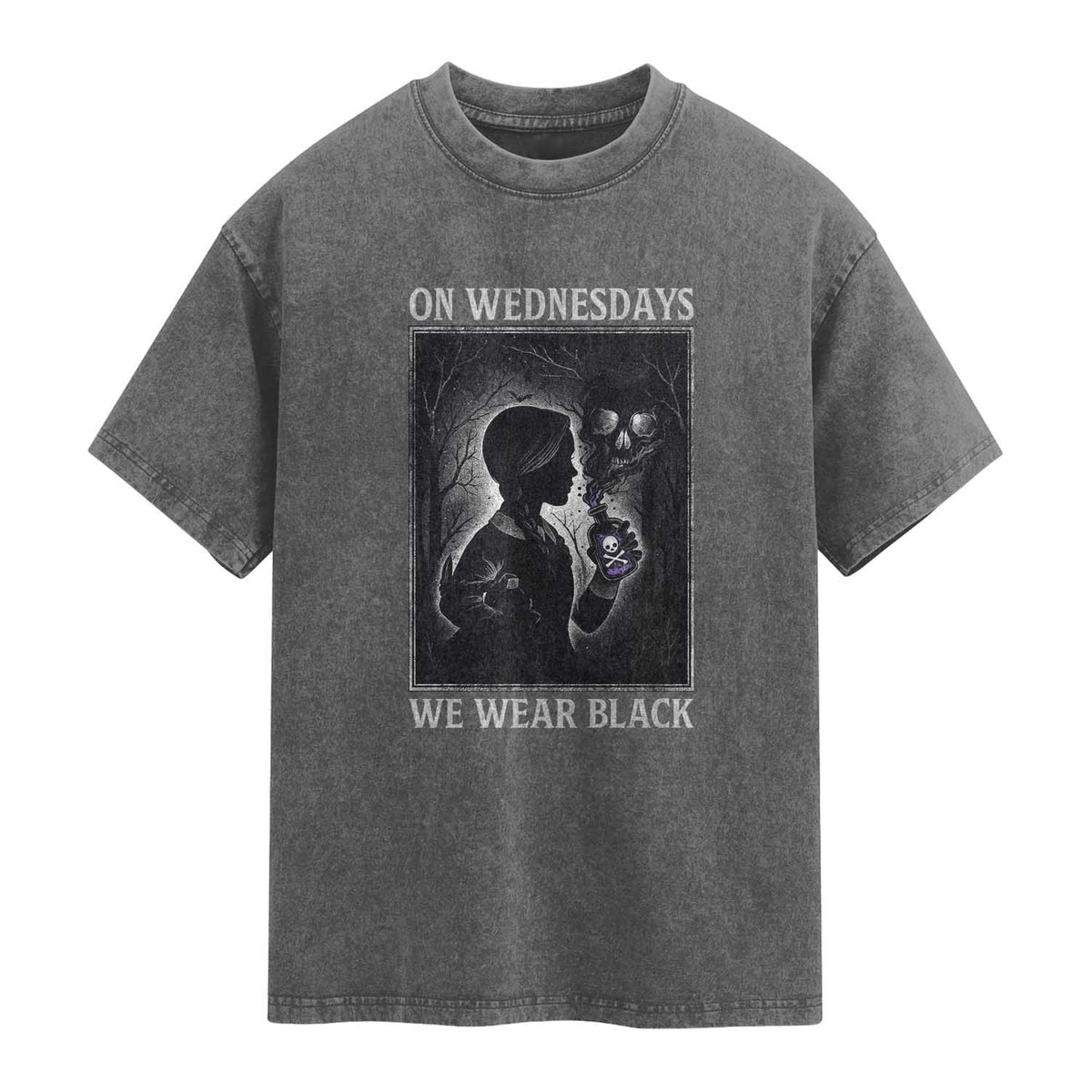 On Wednesdays We Wear Black Washed Cotton T-Shirt Tarot Card Goth Halloween
