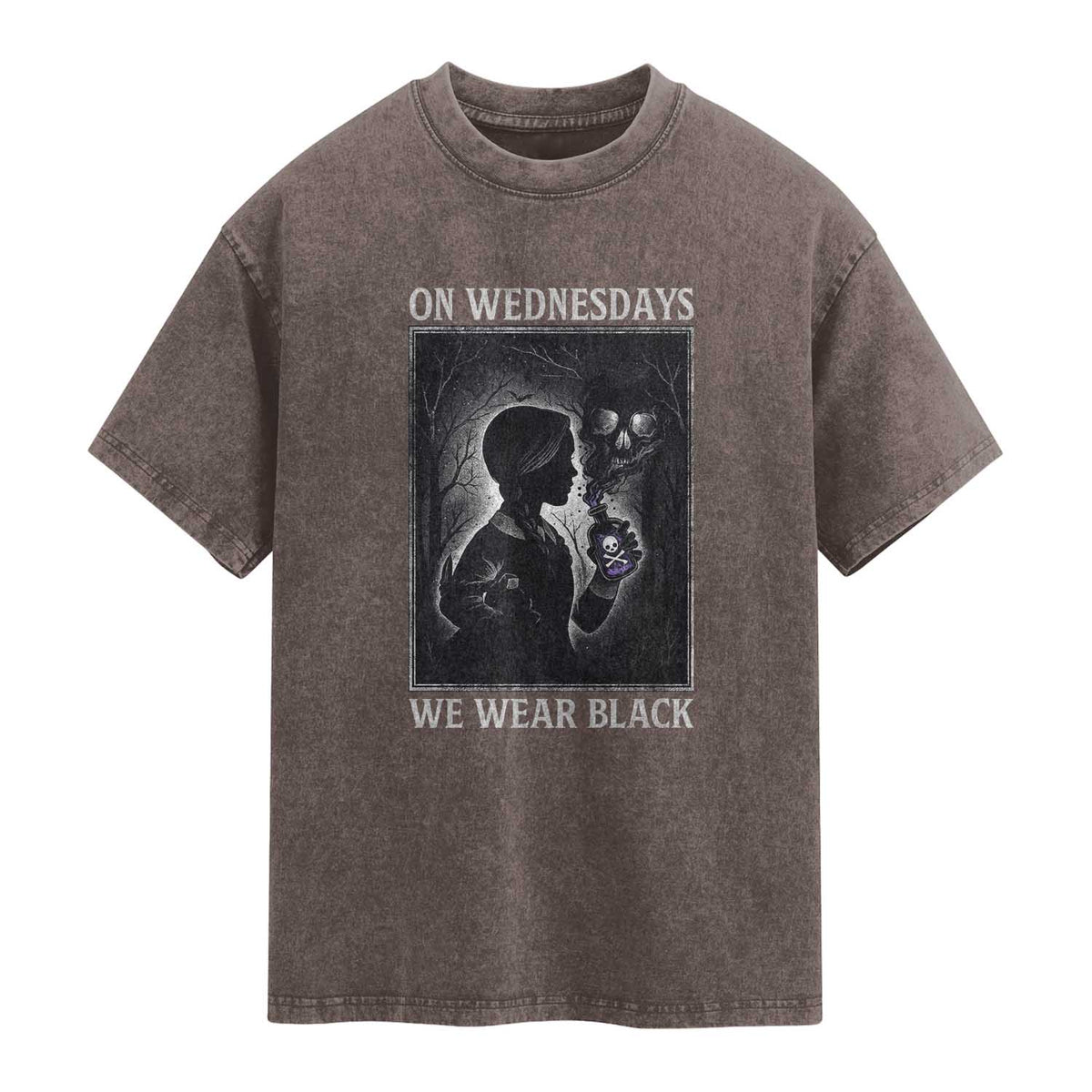 On Wednesdays We Wear Black Washed Cotton T-Shirt Tarot Card Goth Halloween