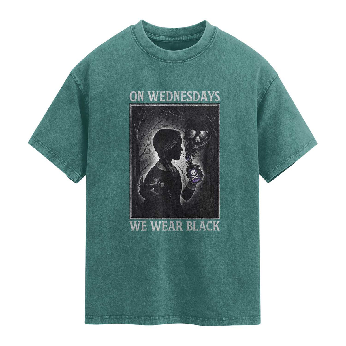 On Wednesdays We Wear Black Washed Cotton T-Shirt Tarot Card Goth Halloween