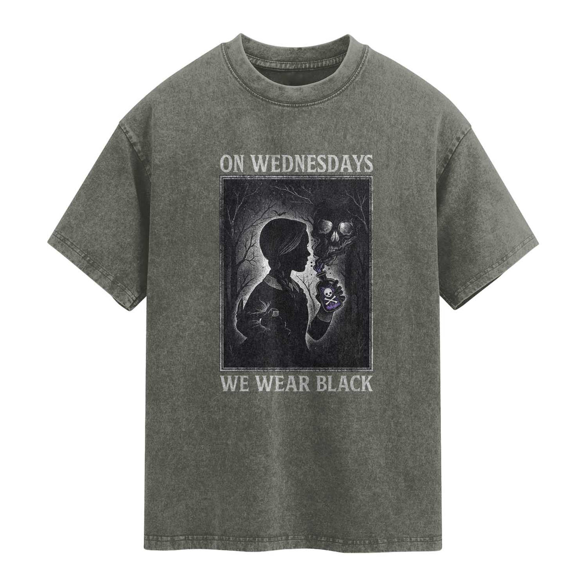 On Wednesdays We Wear Black Washed Cotton T-Shirt Tarot Card Goth Halloween