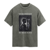 On Wednesdays We Wear Black Washed Cotton T-Shirt Tarot Card Goth Halloween
