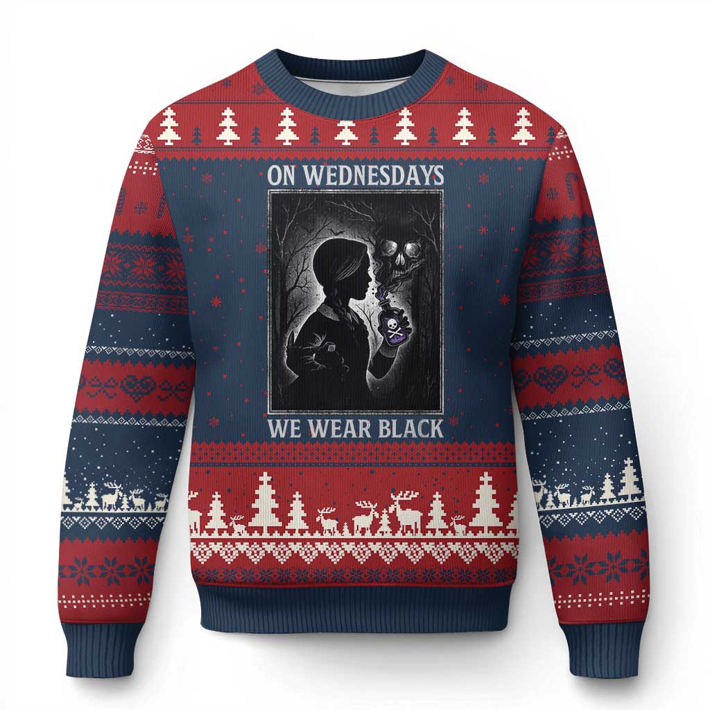 On Wednesdays We Wear Black Ugly Christmas Sweater Tarot Card Goth Halloween - Wonder Print Shop