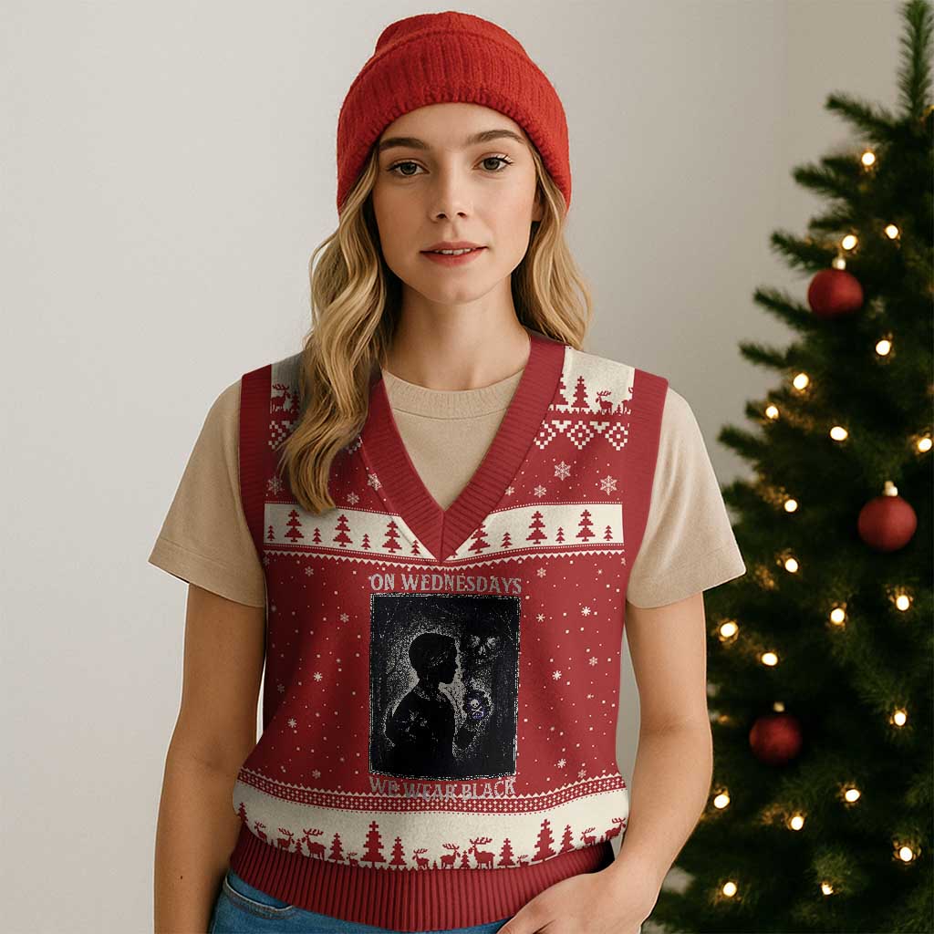 On Wednesdays We Wear Black V-Neck Knit Sweater Vest Tarot Card Goth Halloween - Wonder Print Shop