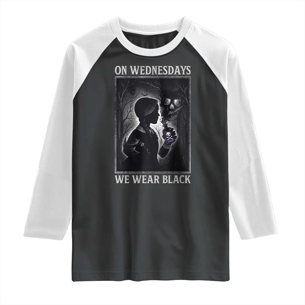 On Wednesdays We Wear Black Raglan Shirt Tarot Card Goth Halloween - Wonder Print Shop
