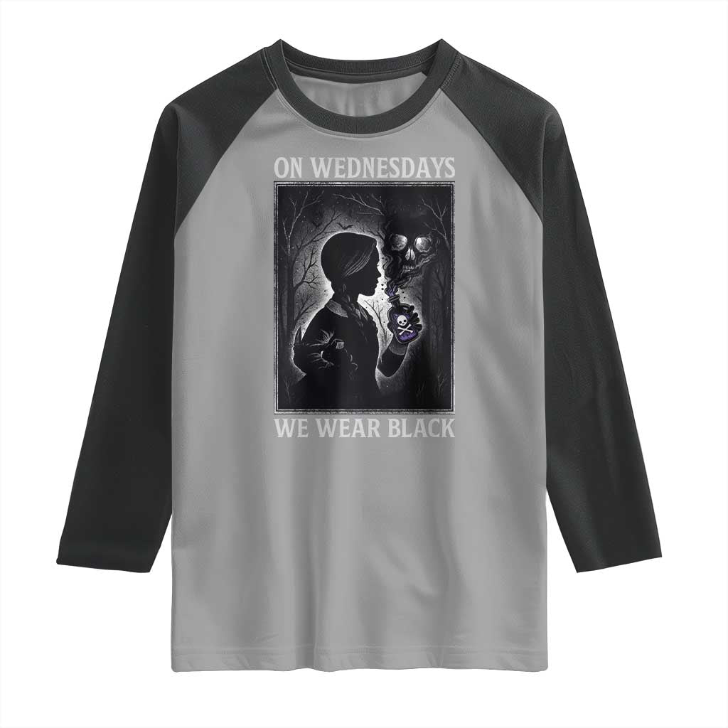 On Wednesdays We Wear Black Raglan Shirt Tarot Card Goth Halloween - Wonder Print Shop