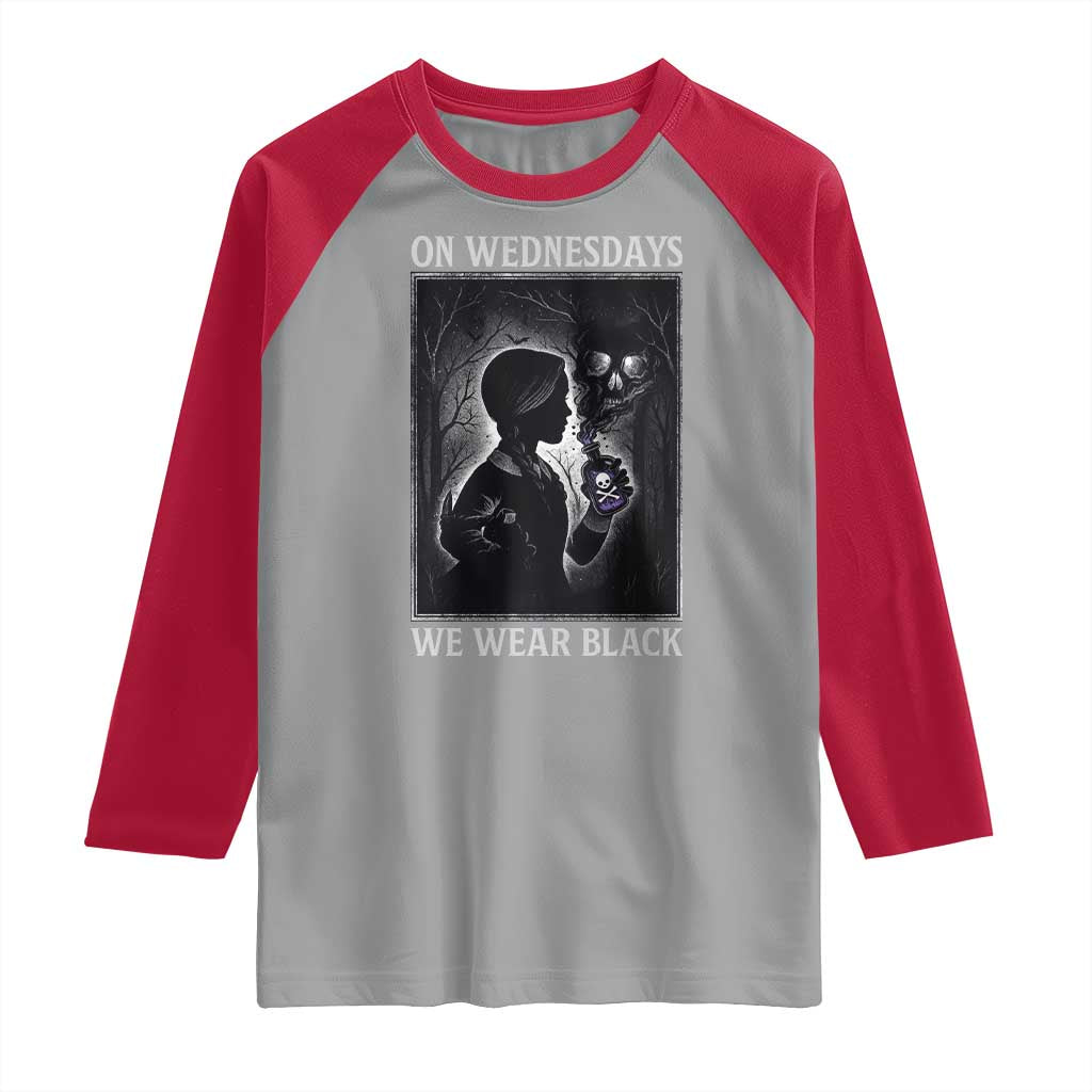 On Wednesdays We Wear Black Raglan Shirt Tarot Card Goth Halloween - Wonder Print Shop