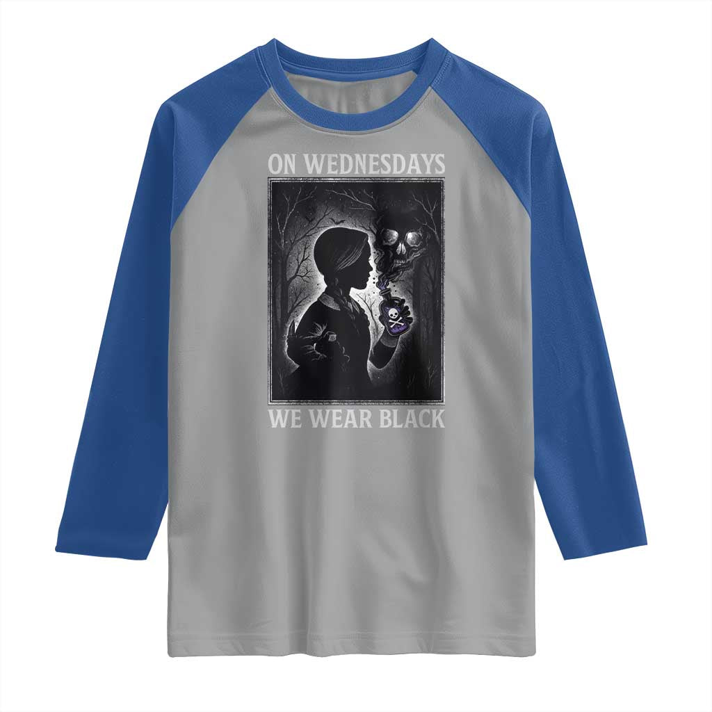 On Wednesdays We Wear Black Raglan Shirt Tarot Card Goth Halloween - Wonder Print Shop