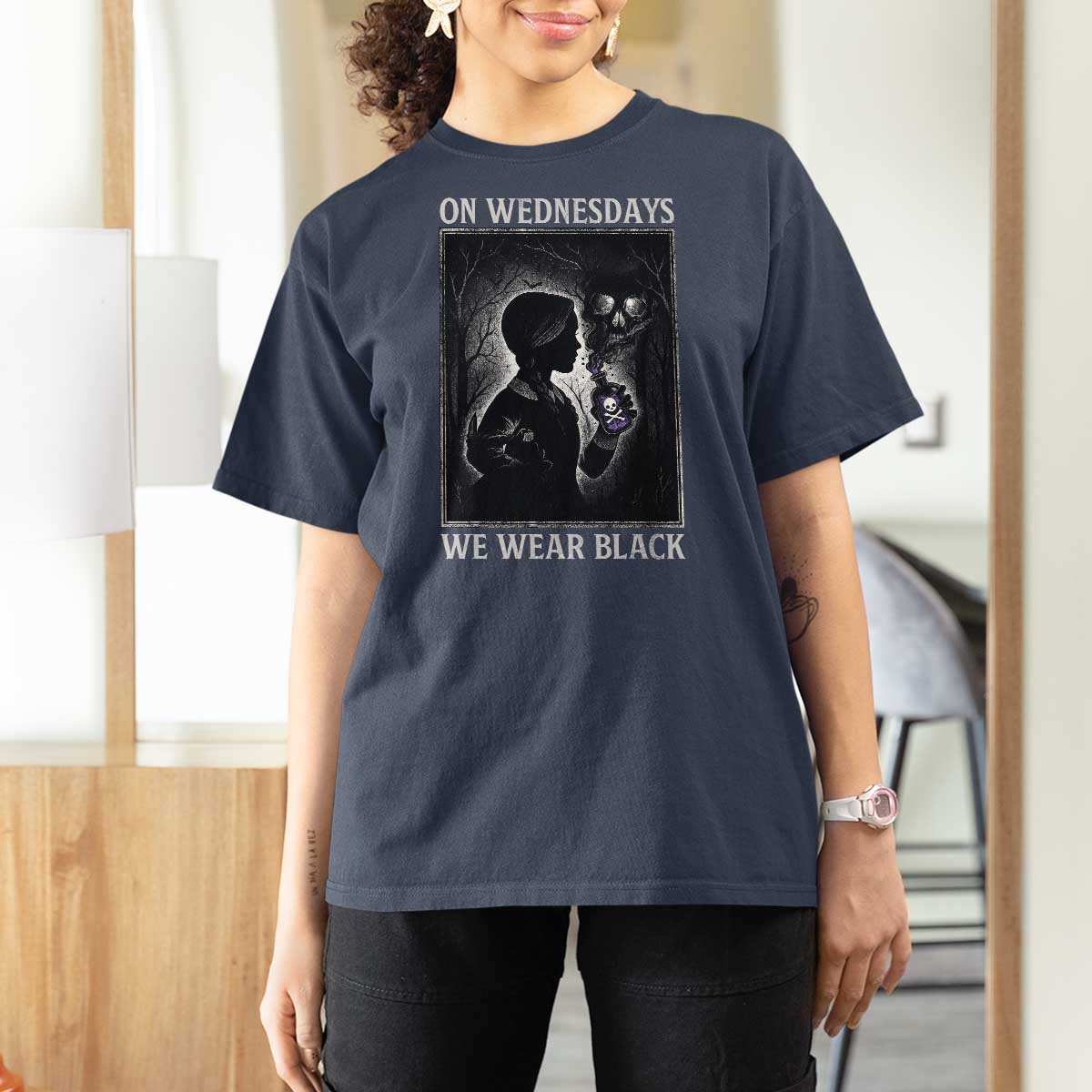 On Wednesdays We Wear Black T Shirt For Women Tarot Card Goth Halloween - Wonder Print Shop