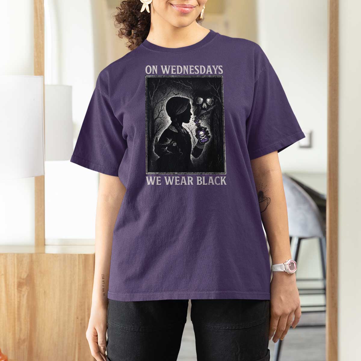 On Wednesdays We Wear Black T Shirt For Women Tarot Card Goth Halloween - Wonder Print Shop