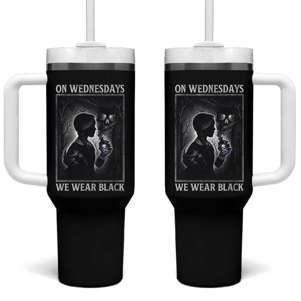 On Wednesdays We Wear Black Tumbler With Handle Tarot Card Goth Halloween - Wonder Print Shop