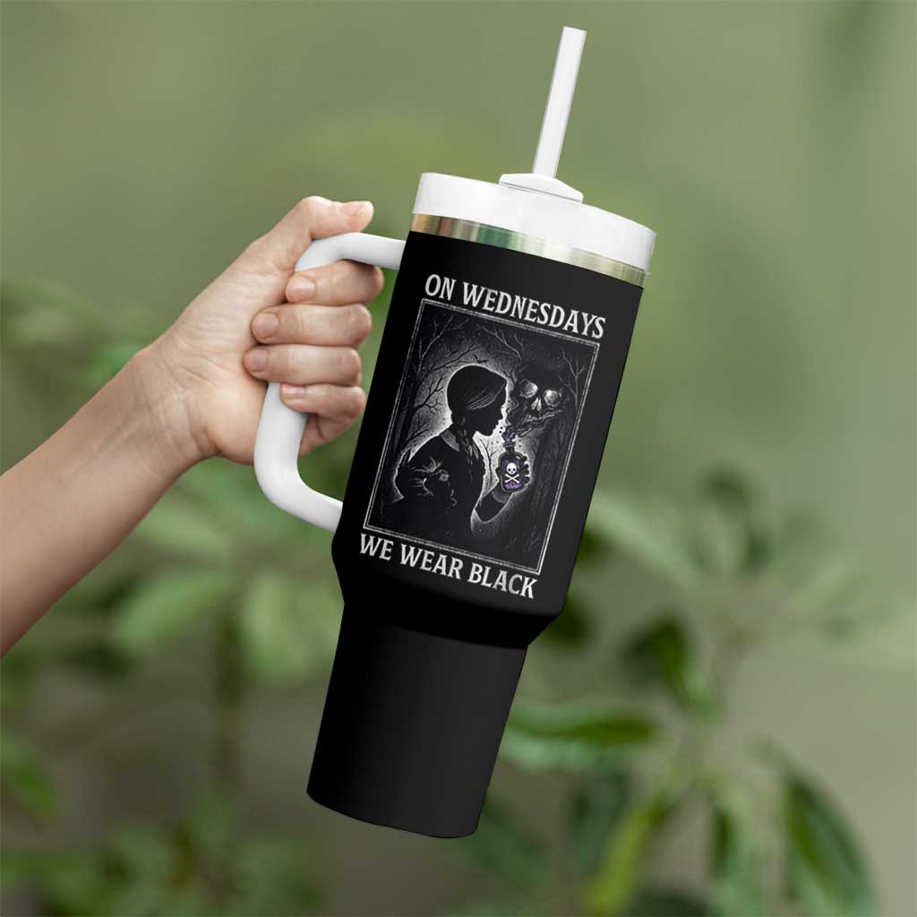 On Wednesdays We Wear Black Tumbler With Handle Tarot Card Goth Halloween - Wonder Print Shop