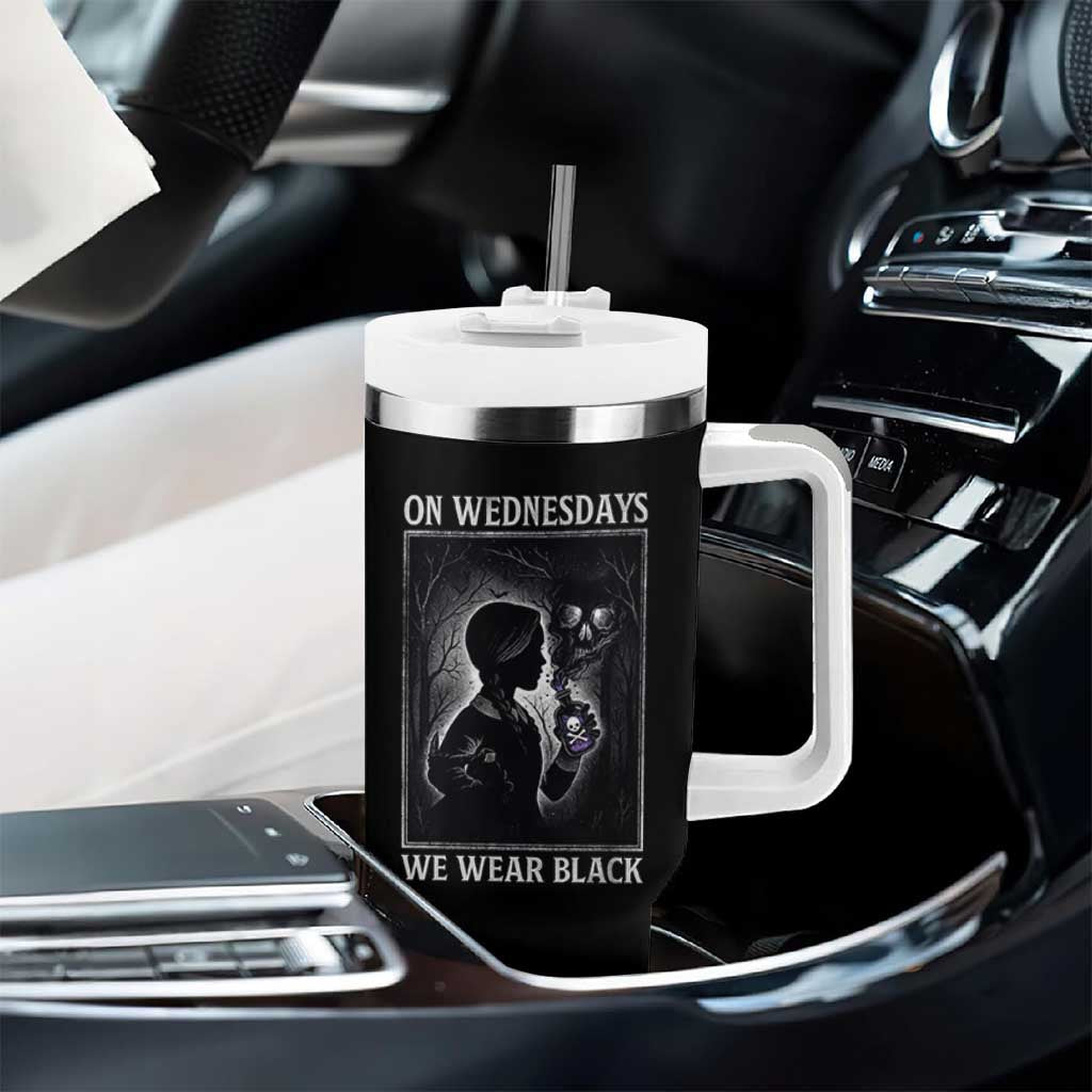 On Wednesdays We Wear Black Tumbler With Handle Tarot Card Goth Halloween - Wonder Print Shop