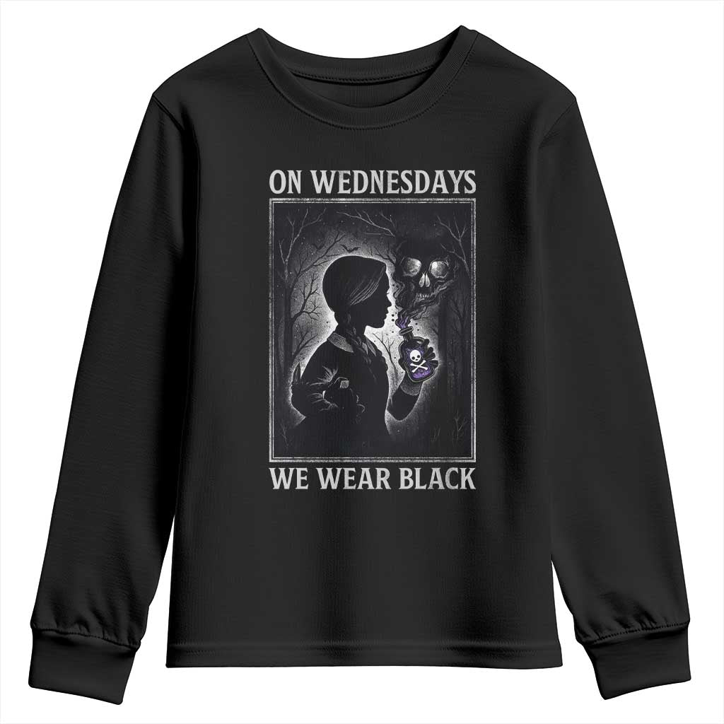 On Wednesdays We Wear Black Youth Sweatshirt Tarot Card Goth Halloween - Wonder Print Shop