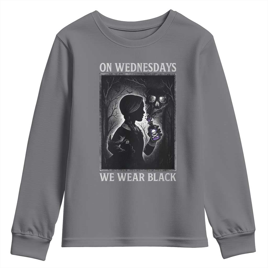 On Wednesdays We Wear Black Youth Sweatshirt Tarot Card Goth Halloween - Wonder Print Shop