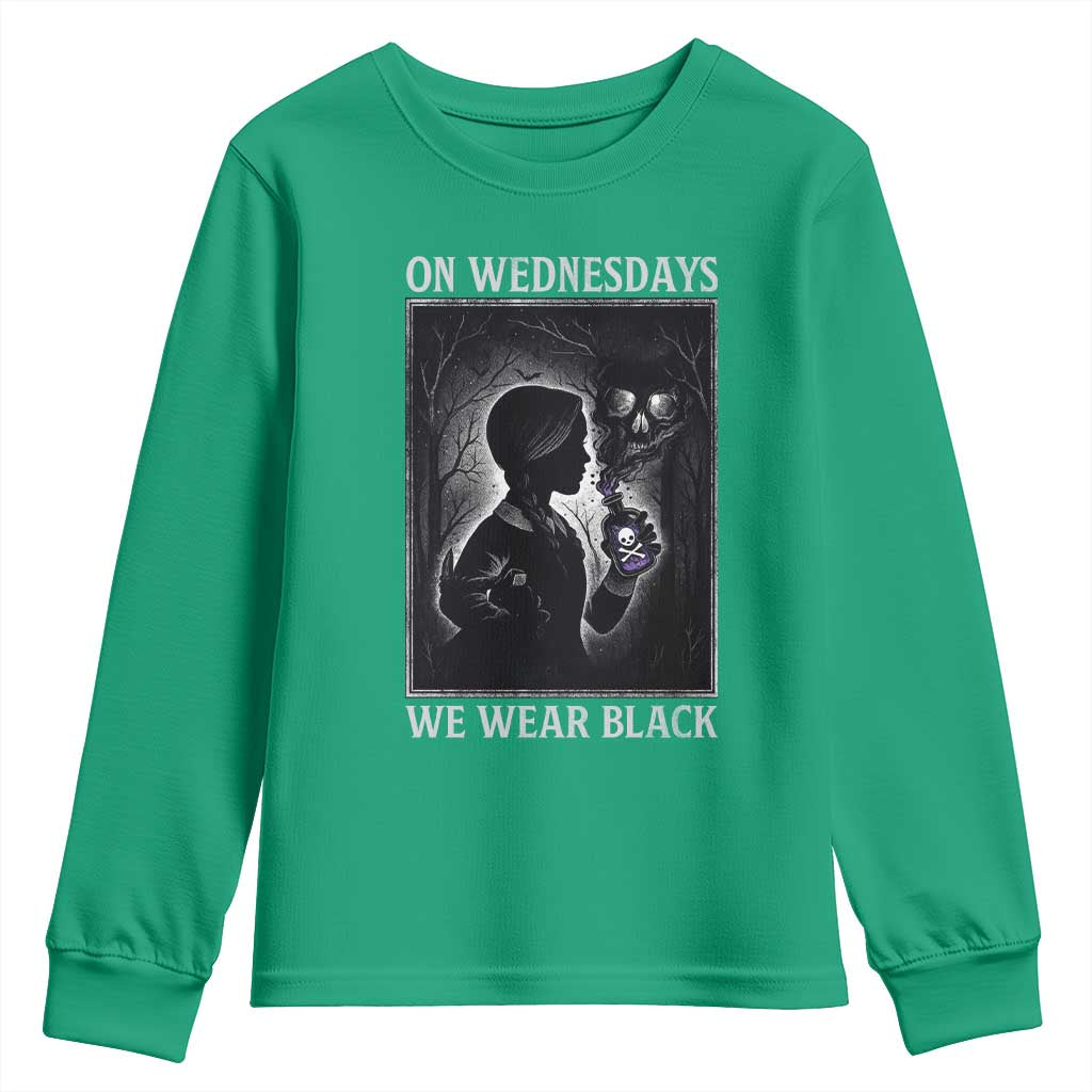 On Wednesdays We Wear Black Youth Sweatshirt Tarot Card Goth Halloween - Wonder Print Shop