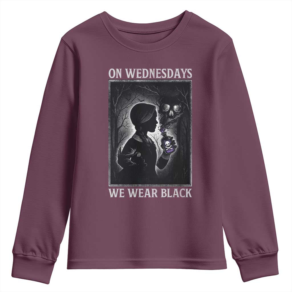 On Wednesdays We Wear Black Youth Sweatshirt Tarot Card Goth Halloween - Wonder Print Shop