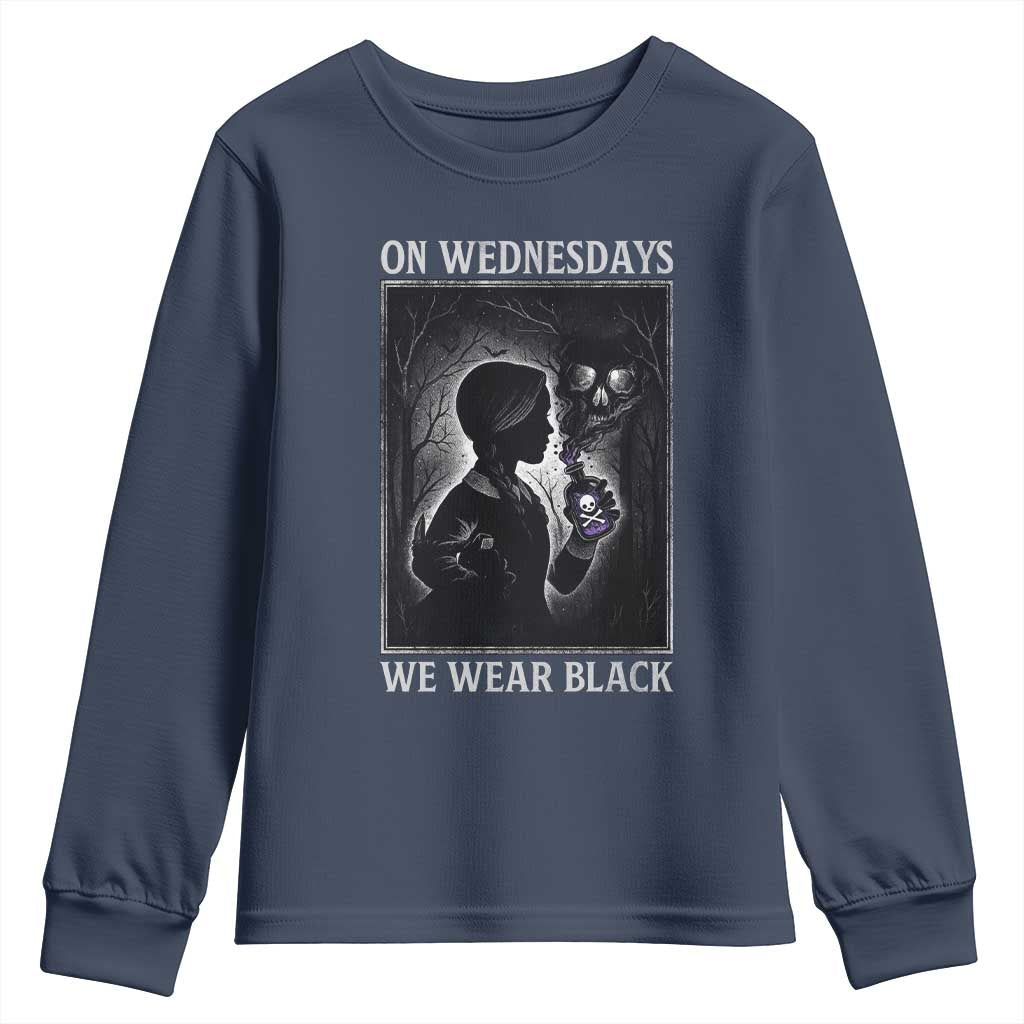 On Wednesdays We Wear Black Youth Sweatshirt Tarot Card Goth Halloween - Wonder Print Shop