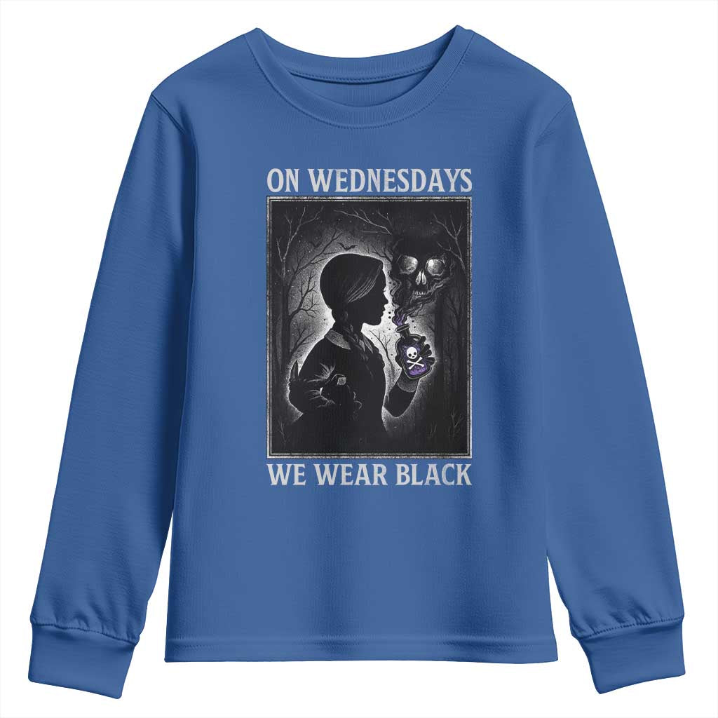 On Wednesdays We Wear Black Youth Sweatshirt Tarot Card Goth Halloween - Wonder Print Shop