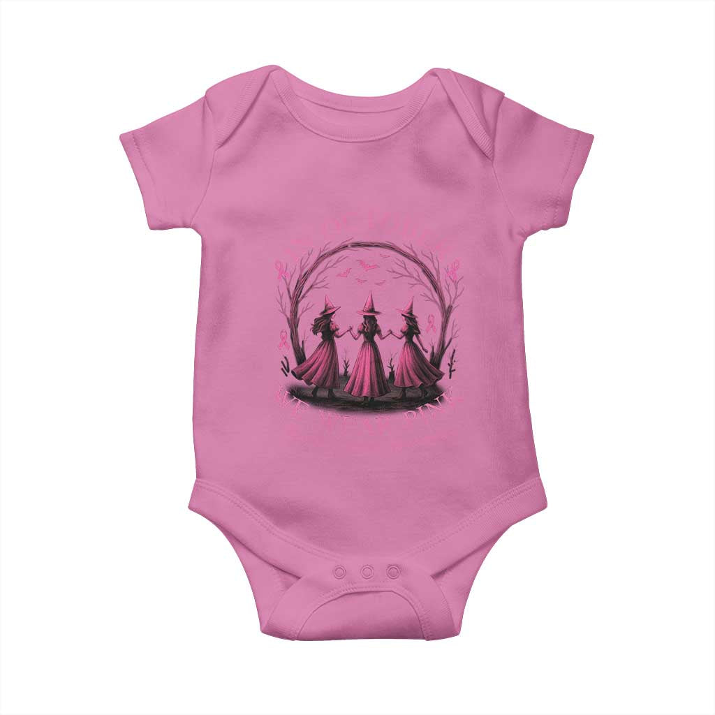 In October We Wear Pink Witches Baby Onesie Spooky Breast Cancer Witch Halloween Pink Ribbon - Wonder Print Shop