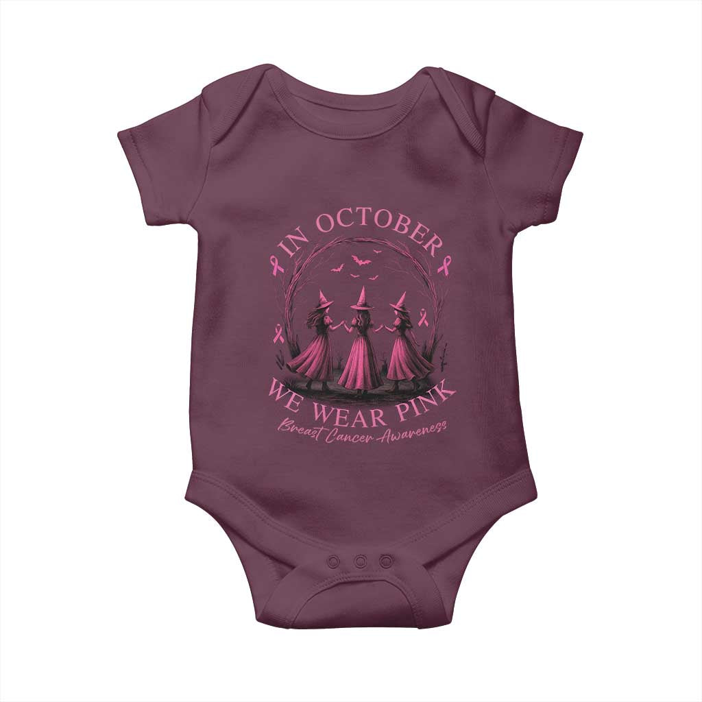 In October We Wear Pink Witches Baby Onesie Spooky Breast Cancer Witch Halloween Pink Ribbon - Wonder Print Shop