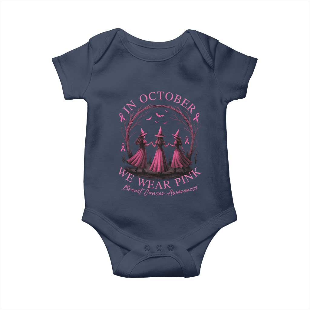 In October We Wear Pink Witches Baby Onesie Spooky Breast Cancer Witch Halloween Pink Ribbon - Wonder Print Shop
