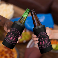 In October We Wear Pink Witches 4 in 1 Can Cooler Tumbler Spooky Breast Cancer Witch Halloween Pink Ribbon - Wonder Print Shop