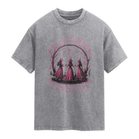In October We Wear Pink Witches Washed Cotton T-Shirt Spooky Breast Cancer Witch Halloween Pink Ribbon