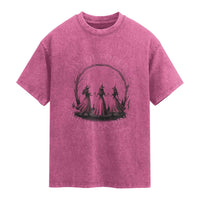 In October We Wear Pink Witches Washed Cotton T-Shirt Spooky Breast Cancer Witch Halloween Pink Ribbon