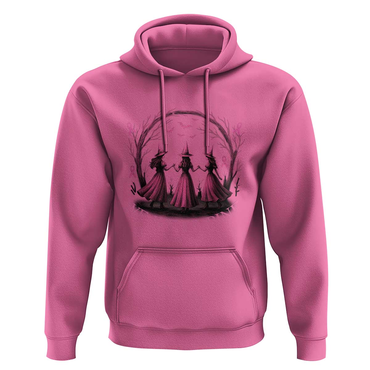 In October We Wear Pink Witches Hoodie Spooky Breast Cancer Witch Halloween Pink Ribbon - Wonder Print Shop