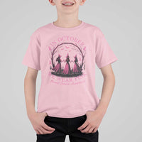 In October We Wear Pink Witches T Shirt For Kid Spooky Breast Cancer Witch Halloween Pink Ribbon - Wonder Print Shop