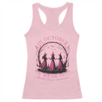 In October We Wear Pink Witches Racerback Tank Top Spooky Breast Cancer Witch Halloween Pink Ribbon - Wonder Print Shop