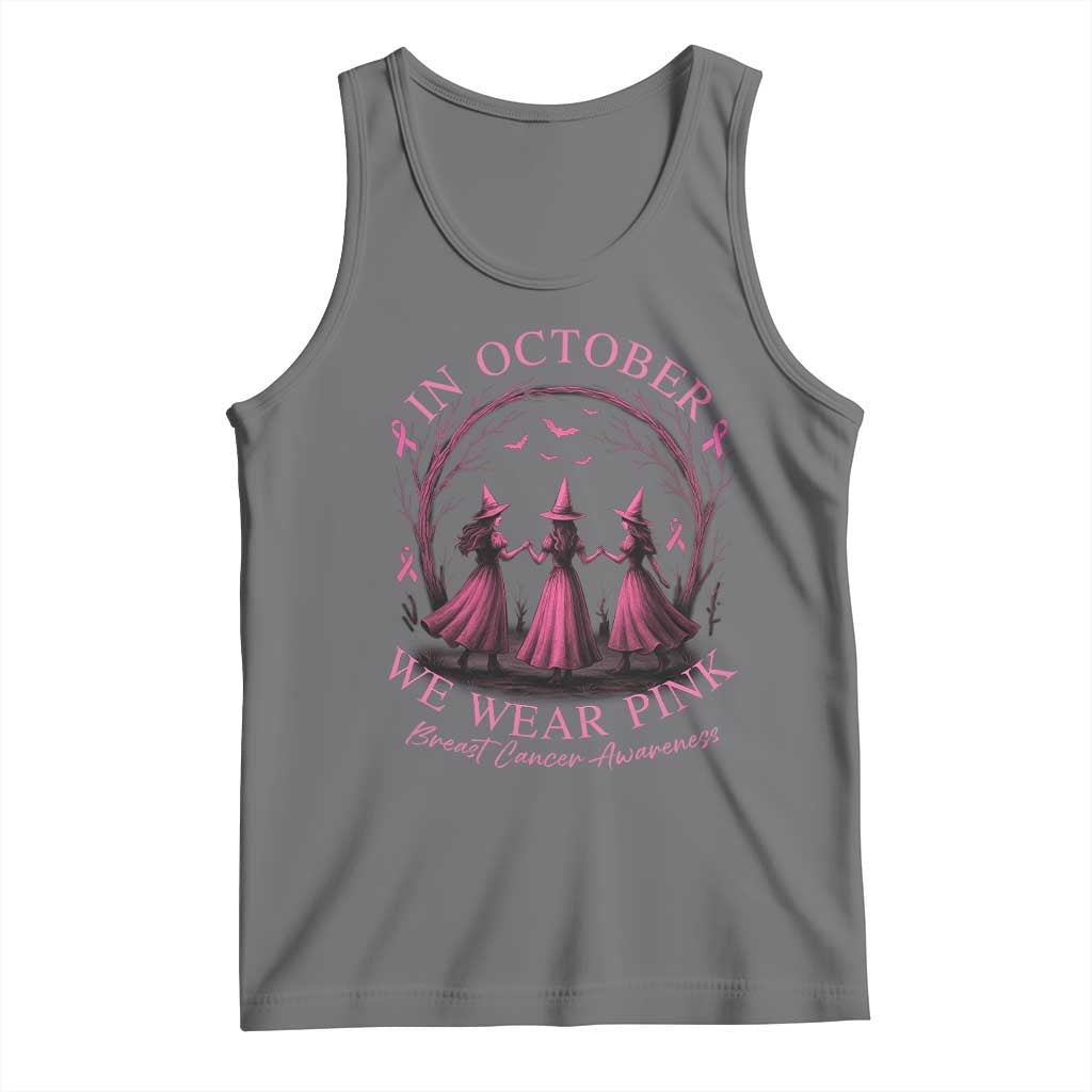 In October We Wear Pink Witches Tank Top Spooky Breast Cancer Witch Halloween Pink Ribbon - Wonder Print Shop