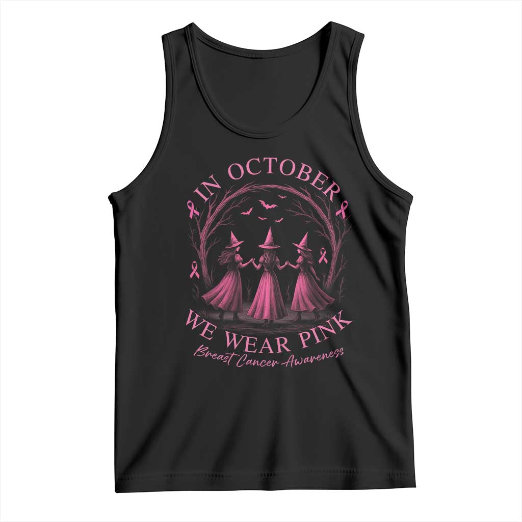 In October We Wear Pink Witches Tank Top Spooky Breast Cancer Witch Halloween Pink Ribbon - Wonder Print Shop