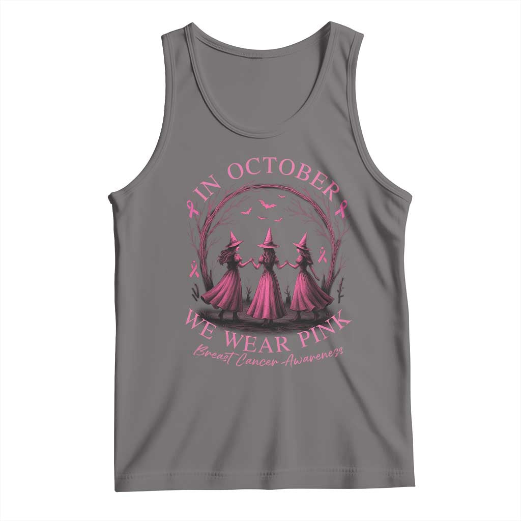 In October We Wear Pink Witches Tank Top Spooky Breast Cancer Witch Halloween Pink Ribbon - Wonder Print Shop