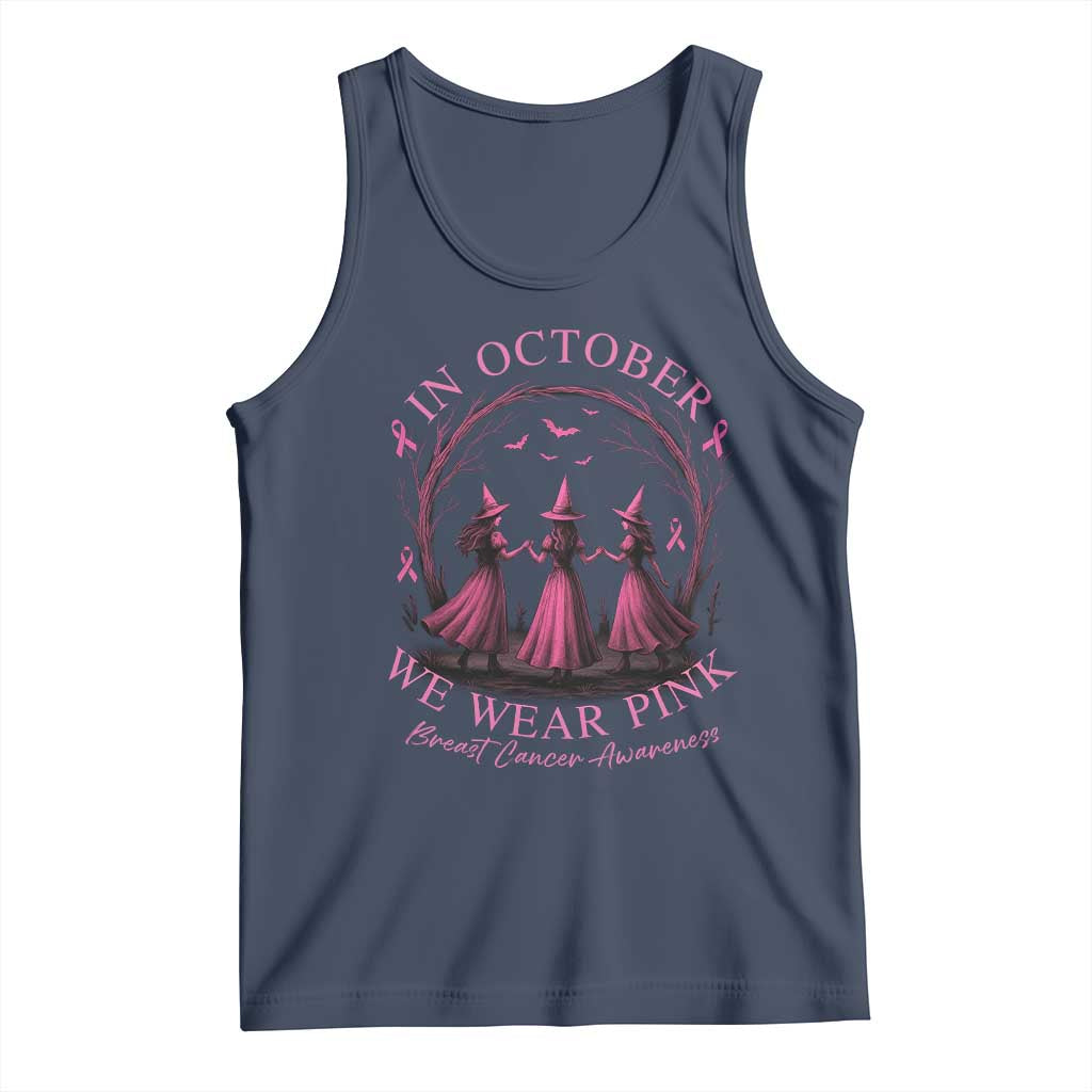 In October We Wear Pink Witches Tank Top Spooky Breast Cancer Witch Halloween Pink Ribbon - Wonder Print Shop