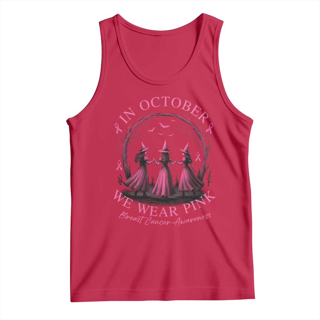 In October We Wear Pink Witches Tank Top Spooky Breast Cancer Witch Halloween Pink Ribbon - Wonder Print Shop