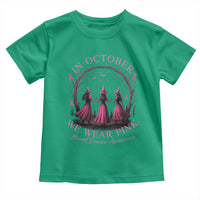 In October We Wear Pink Witches Toddler T Shirt Spooky Breast Cancer Witch Halloween Pink Ribbon - Wonder Print Shop