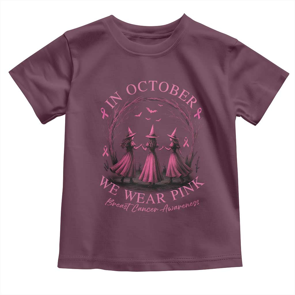 In October We Wear Pink Witches Toddler T Shirt Spooky Breast Cancer Witch Halloween Pink Ribbon - Wonder Print Shop