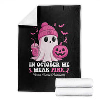 In October We Wear Pink Ghost Throw Blanket Halloween Breast Cancer Pink Ribbon Pumpkin - Wonder Print Shop