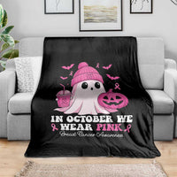 In October We Wear Pink Ghost Throw Blanket Halloween Breast Cancer Pink Ribbon Pumpkin - Wonder Print Shop