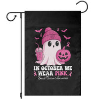 In October We Wear Pink Ghost Garden Flag Halloween Breast Cancer Pink Ribbon Pumpkin - Wonder Print Shop
