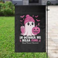 In October We Wear Pink Ghost Garden Flag Halloween Breast Cancer Pink Ribbon Pumpkin - Wonder Print Shop