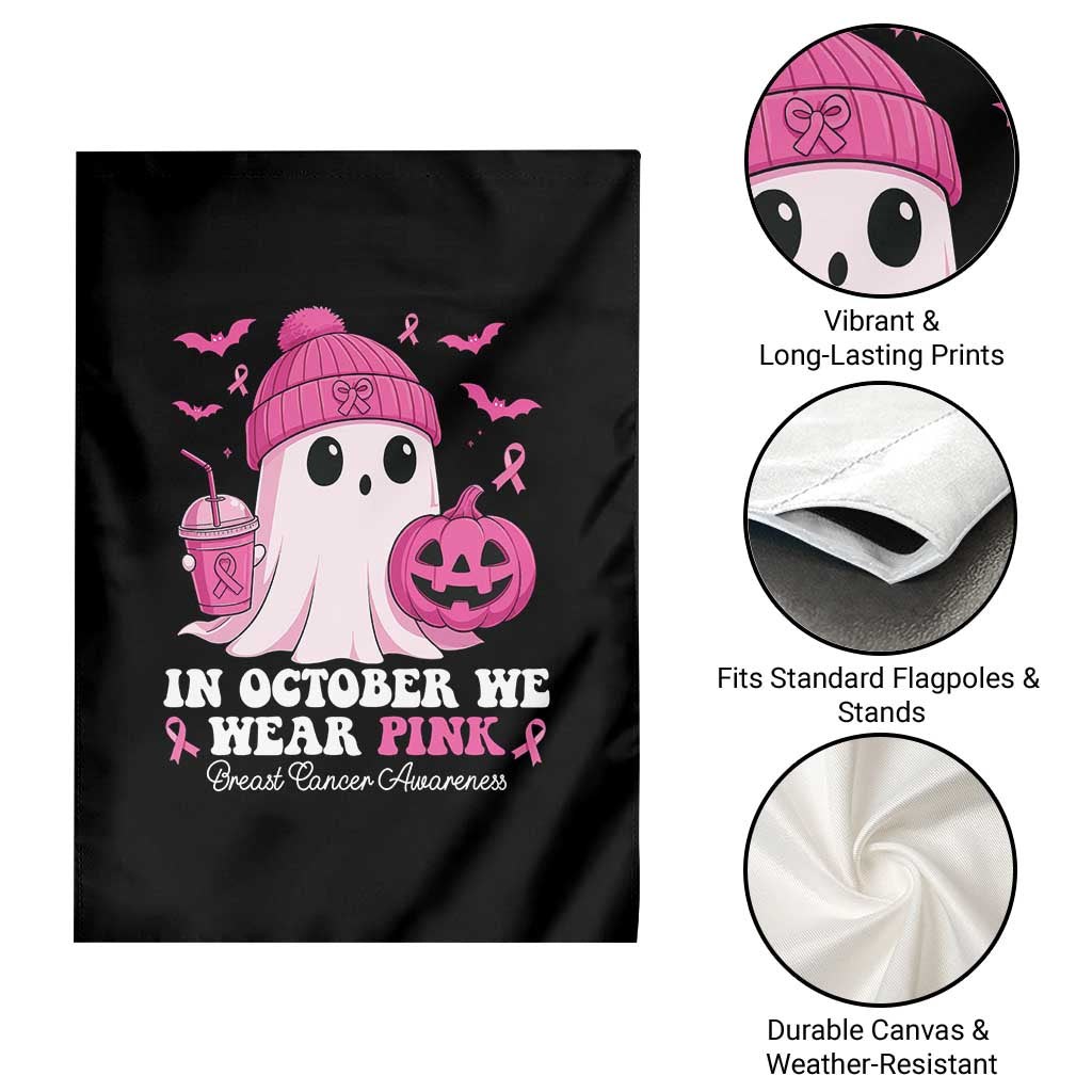 In October We Wear Pink Ghost Garden Flag Halloween Breast Cancer Pink Ribbon Pumpkin - Wonder Print Shop